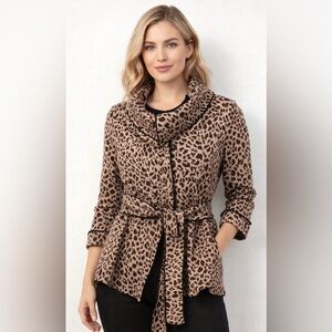 David Brooks Leopard Print Long Sleeved Cardigan/Jacket Wide Ties Size Med